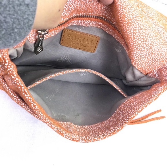 Sorial New York Women's Fabric Flap Over Zippered Chain Link Brown Crossbody - Picture 7 of 16